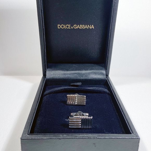 Dolce & Gabbana Silver Plated Brass Pin Crystal Cufflinks